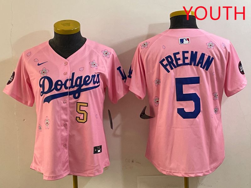 Youth Los Angeles Dodgers #5 Freeman Pink Sakura Edition 2025 Nike MLB Jersey style 1->youth mlb jersey->Youth Jersey